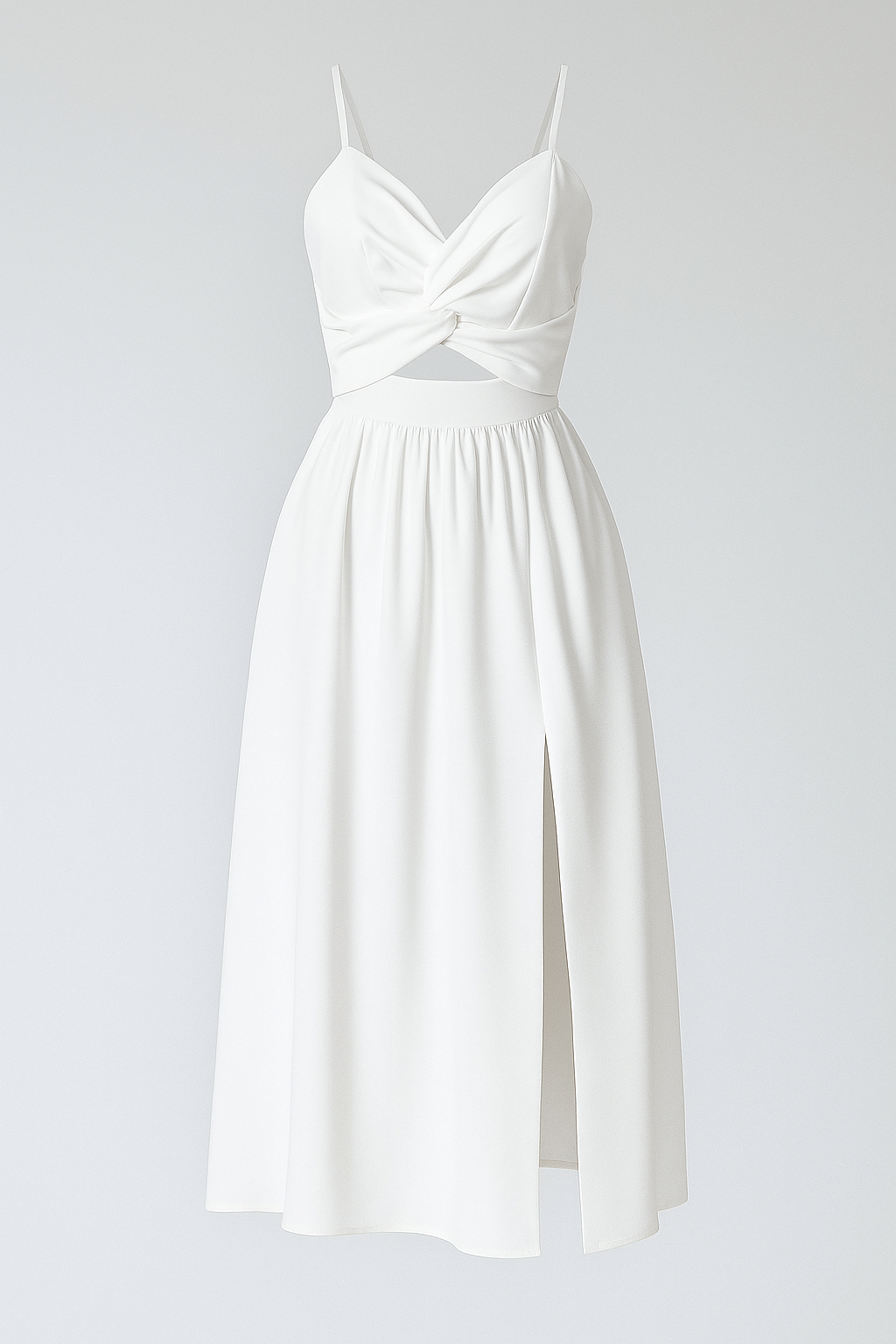 Abito Midi con Spalline Sottili Donna - Bianco - abito abito cocktail abito con spacco alto abito con spalline sottili abito estivo elegante abito midi abito midi elegante abito sexy con dettagli cut-out abito versatile donna dresses midi moda femminile sottili spalline vestito da sera vestito per matrimoni - Concept Palermo