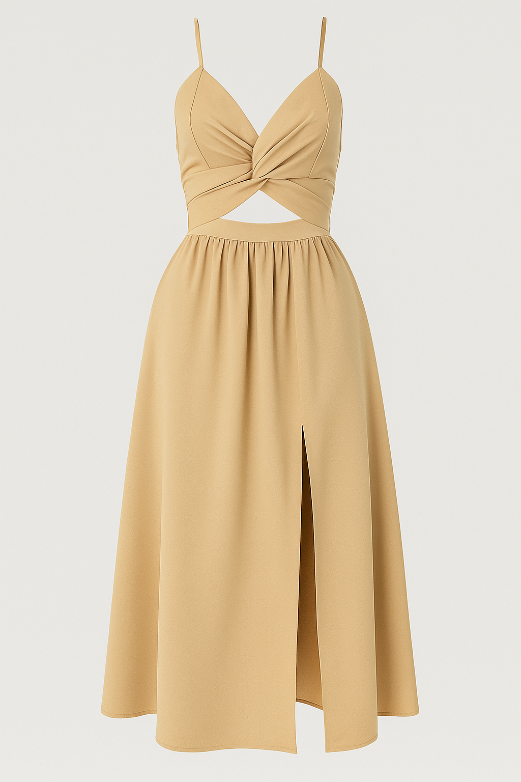 Abito Midi con Spalline Sottili Donna - Kaki - abito abito cocktail abito con spacco alto abito con spalline sottili abito estivo elegante abito midi abito midi elegante abito sexy con dettagli cut-out abito versatile donna dresses midi moda femminile sottili spalline vestito da sera vestito per matrimoni - Concept Palermo