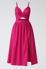 Elegante dames midi jurk met dunne bandjes - casual zomerse jurk voor ceremonie en avond