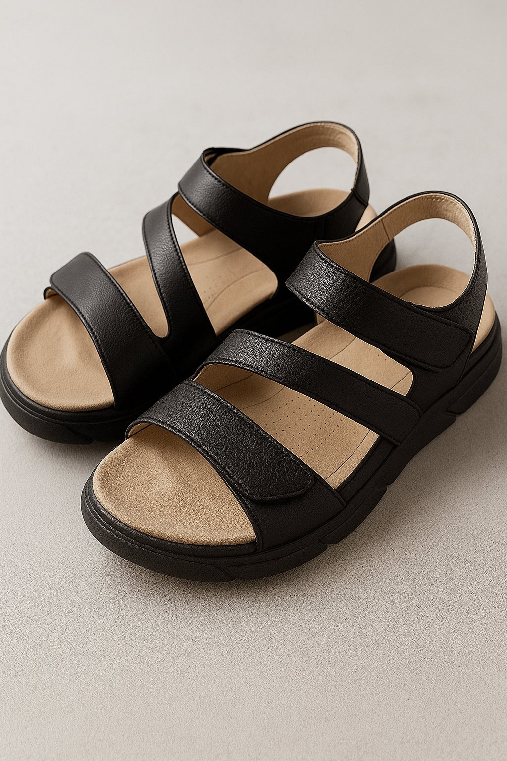Sandali Donna Neri in Vera Pelle con Zeppa Bassa Comoda – Eleganti Estivi - Nero - comodi donna everyday sandals Ladies Sandals sandali sandali donna sandals walking sandals - Concept Palermo