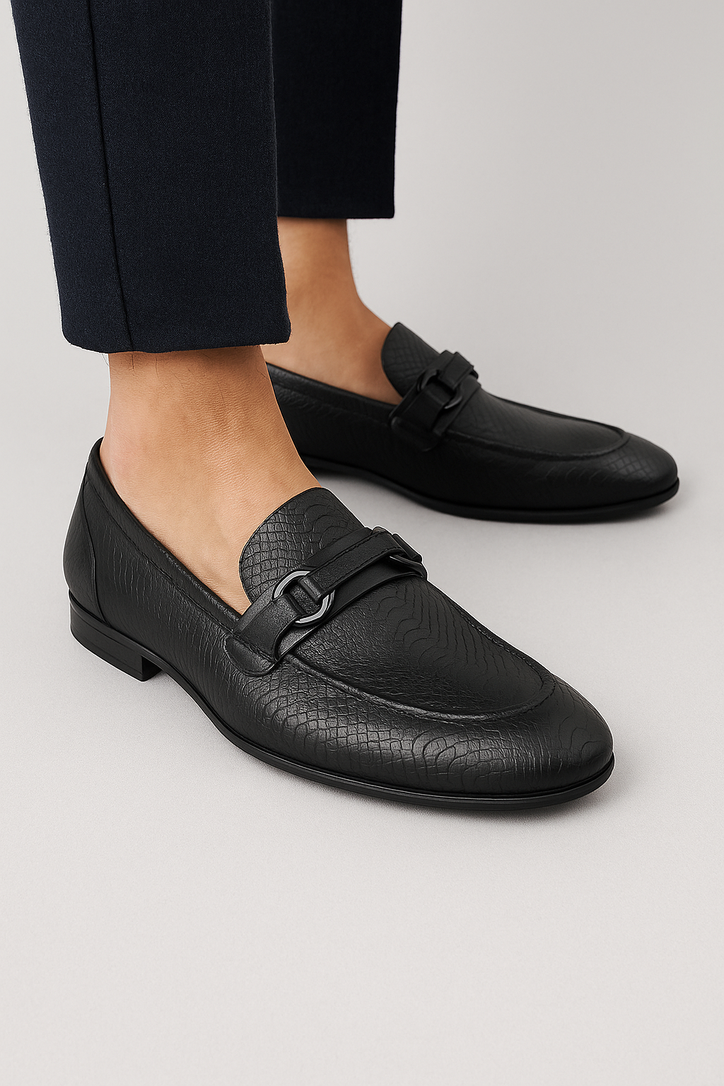 Mocassini Uomo in Pelle Nera con Motivo Scaglie di Serpente Eleganti - - loafer motivo Occasion:Formal pelle scagliette shoes Shoes men uomo uomo loafer - Concept Palermo