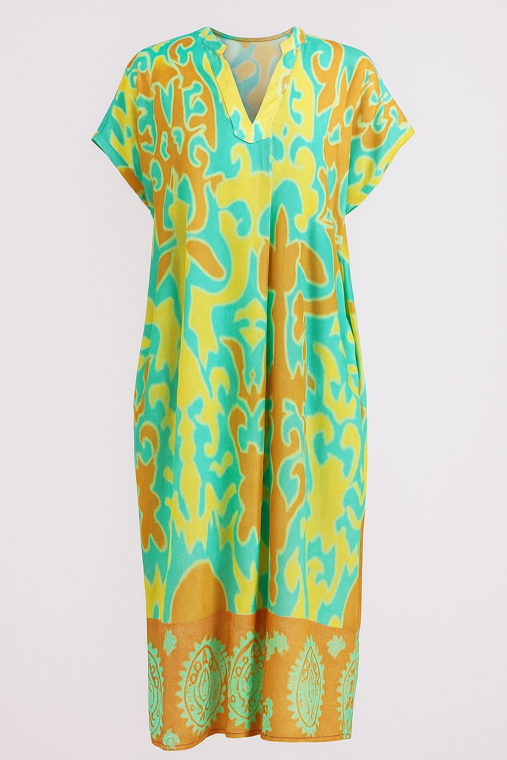 Vestito Midi Floreale Donna Elegante Estivo per Cerimonia, Festa, Cocktail - Vari Colori e Taglie - Verde - abito abito donna abito elegante abito floreale abito leggero abito romantico abito senza maniche abito versatile donna dresses eleganza femminile floreale moda boho-chic stampa vestito da cerimonia vestito primaverile - Concept Palermo