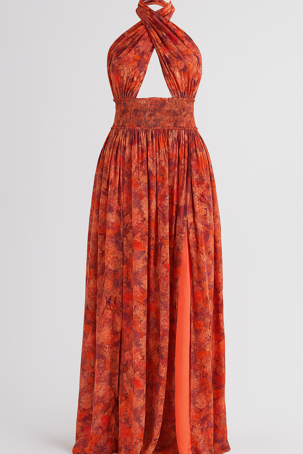 Abito Estivo Maxi Femminile con Schiena Scoperta - Arancione ruggine - abbigliamento per la spiaggia abiti leggeri abito abito con schiena scoperta abito estivo abito floreale dresses estivo femminile look fresco e romantico maxi abito femminile moda estiva outfit estivo schiena scoperta vestito da giardino - Concept Palermo