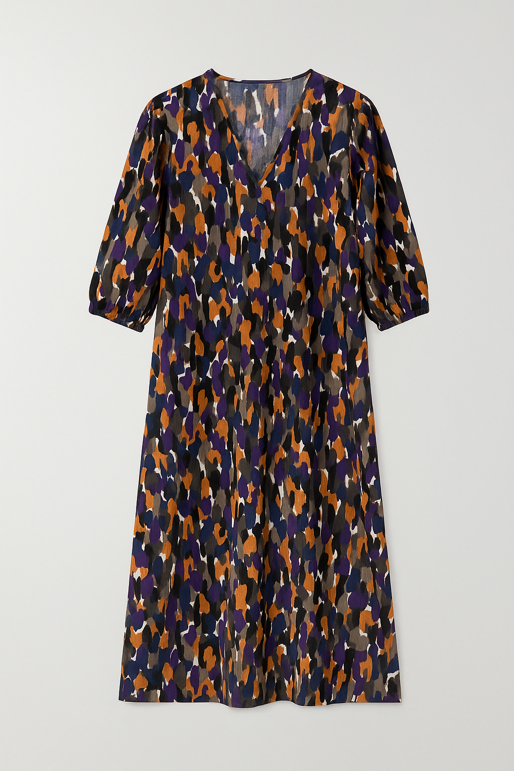 Abito Donna Stampa Vintage - Multi-Colore - abito abito alla moda abito da cerimonia abito donna abito elegante abito versatile donna dresses look raffinato moda chic stampa stampa vintage tessuto morbido V-hals abito vestito con maniche a sbuffo vintage - Concept Palermo