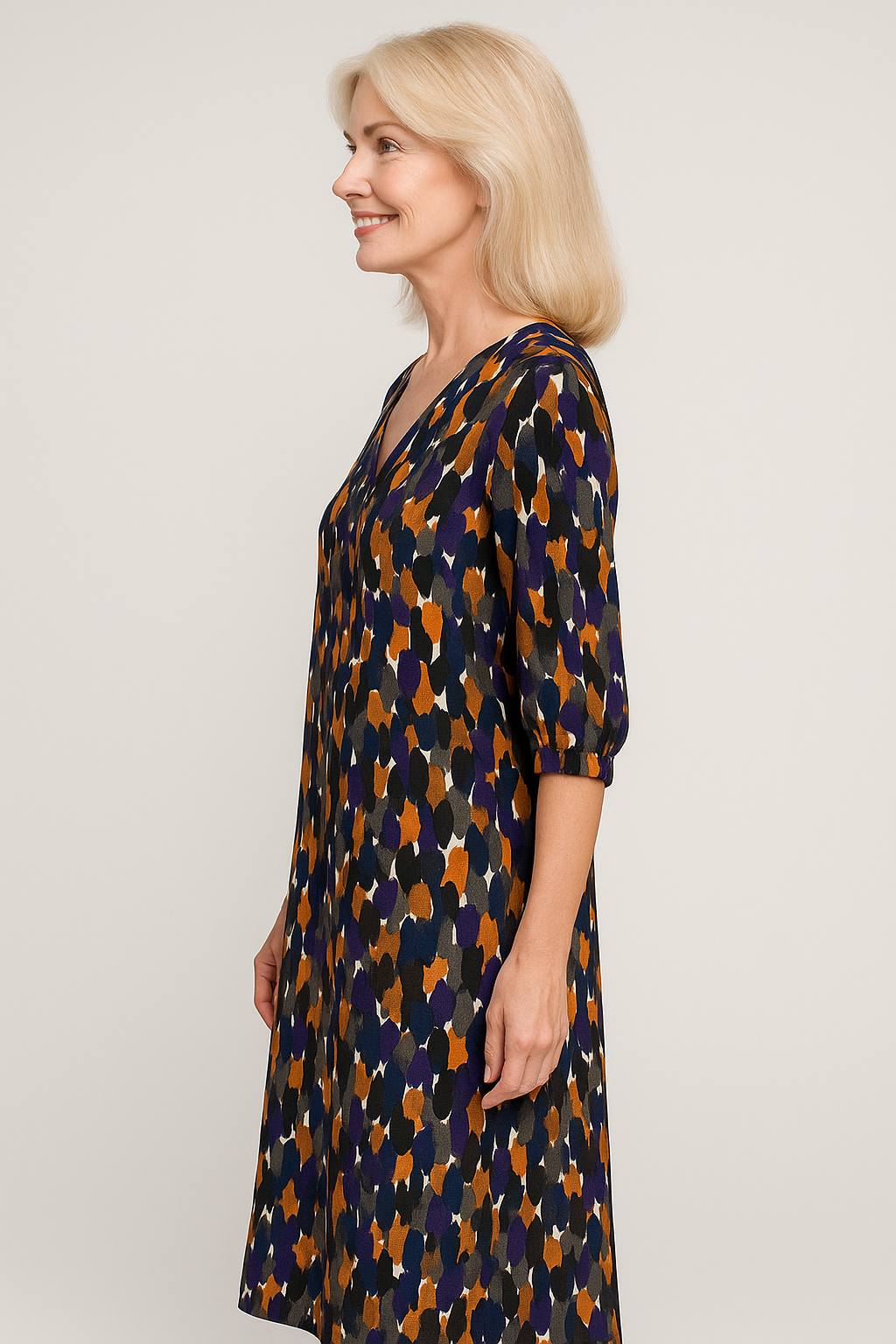 Abito Donna Stampa Vintage - - abito abito alla moda abito da cerimonia abito donna abito elegante abito versatile donna dresses look raffinato moda chic stampa stampa vintage tessuto morbido V-hals abito vestito con maniche a sbuffo vintage - Concept Palermo