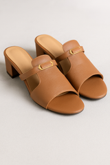 Elegante dames sandalen in bruin echt leer met blokhak en brede band