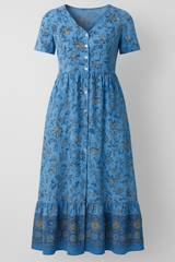 Zomerse damesjurk met bloemenprint en V-hals van licht katoen - diverse kleuren en maten S-XXL