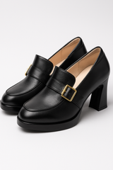 Elegante zwarte damesschoenen van ecologisch leer, hak 9 cm, met enkelriem