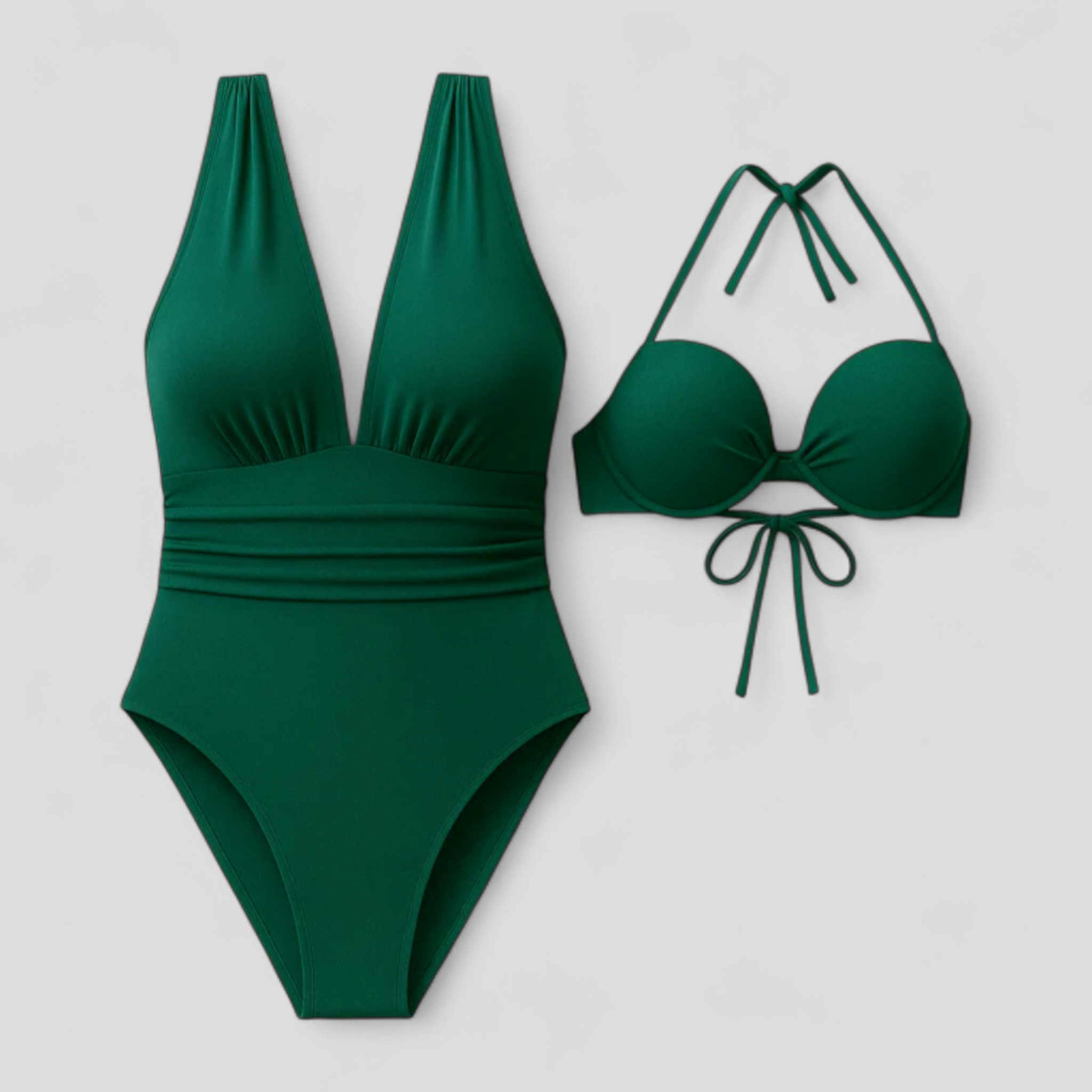 Costume da Bagno Donna Modellante Scollo a V, Intero, Effetto Contenitivo - Verde - abbigliamento estivo bagno costume costume bagno costume cloro resistente costume da bagno femminile costume da mare elegante costume da piscina costume modellante costume nero donna fashion beachwear modellante scollo scollo a V costume snellente costume da bagno swimwear - Concept Palermo