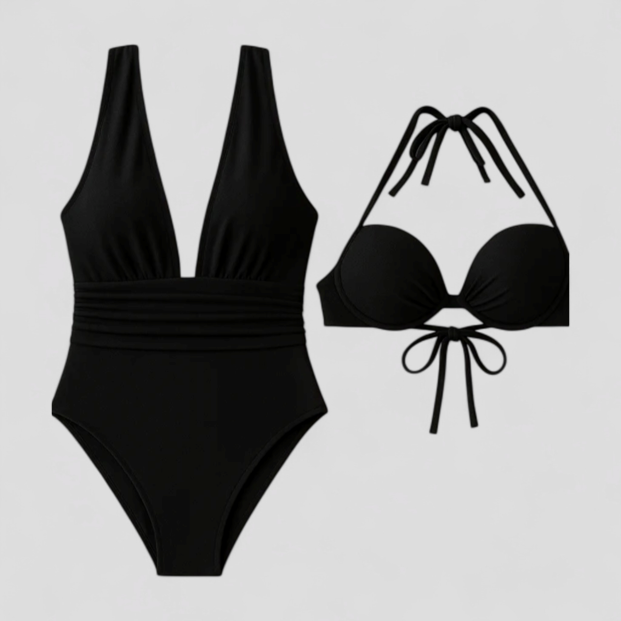 Costume da Bagno Donna Modellante Scollo a V, Intero, Effetto Contenitivo - Nero - abbigliamento estivo bagno costume costume bagno costume cloro resistente costume da bagno femminile costume da mare elegante costume da piscina costume modellante costume nero donna fashion beachwear modellante scollo scollo a V costume snellente costume da bagno swimwear - Concept Palermo