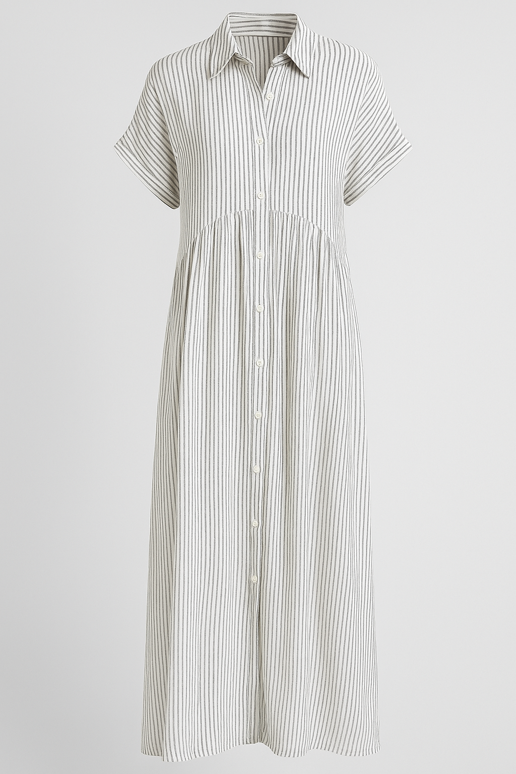 Abito Midi Donna a Strisce con Tasche, Vestito Estivo Casual Elegante - Bianco - abito abito a camicia abito a strisce abito comodo abito con tasche abito elegante abito midi abito versatile donna dresses midi strisce tasche vestito casual vestito da lavoro vestito per tutte le occasioni - Concept Palermo