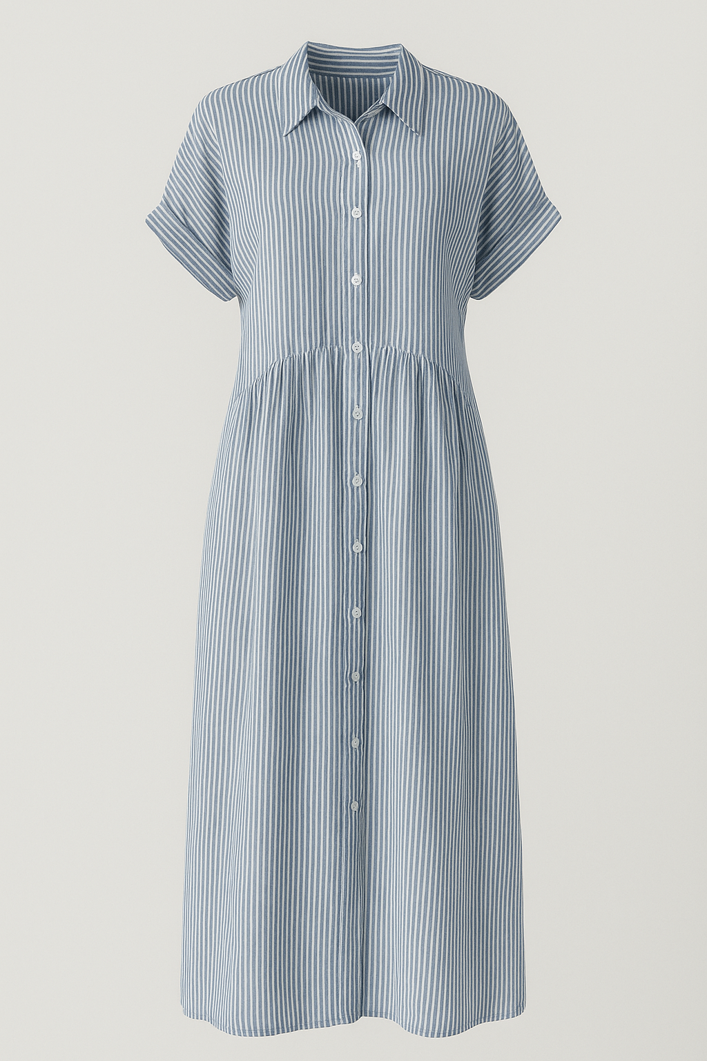 Abito Midi Donna a Strisce con Tasche, Vestito Estivo Casual Elegante - Blu - abito abito a camicia abito a strisce abito comodo abito con tasche abito elegante abito midi abito versatile donna dresses midi strisce tasche vestito casual vestito da lavoro vestito per tutte le occasioni - Concept Palermo