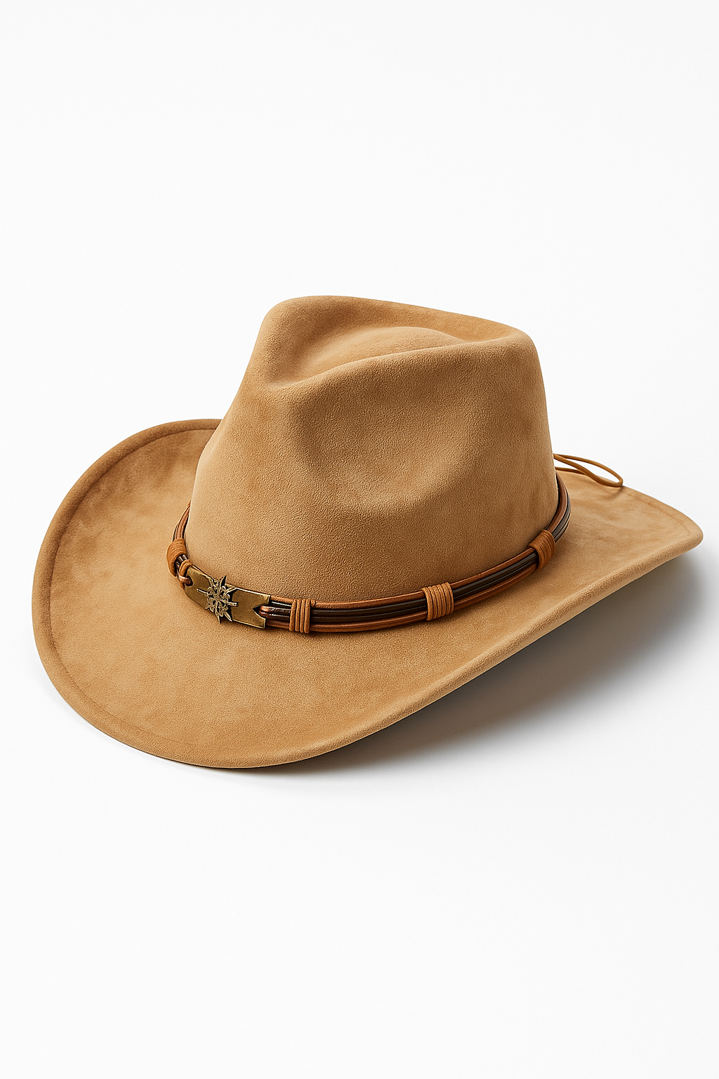 Cappello da Cowboy Classico in Camoscio Marrone con Nastro Decorativo per Uomo - Cachi 56CM-59CM - camoscio cappello cappello cowboy cowboy cowboy hat decorativo hat men's hat nastro pelle WOMEN - Concept Palermo