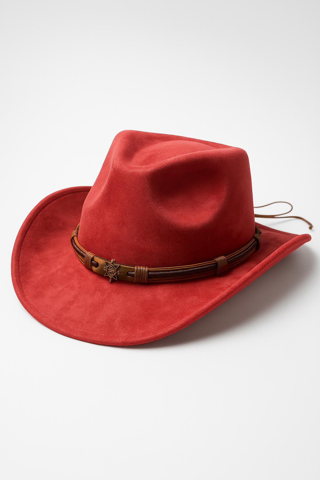 Cappello da Cowboy Classico in Camoscio Marrone con Nastro Decorativo per Uomo - Rossa 56CM-59CM - camoscio cappello cappello cowboy cowboy cowboy hat decorativo hat men's hat nastro pelle WOMEN - Concept Palermo