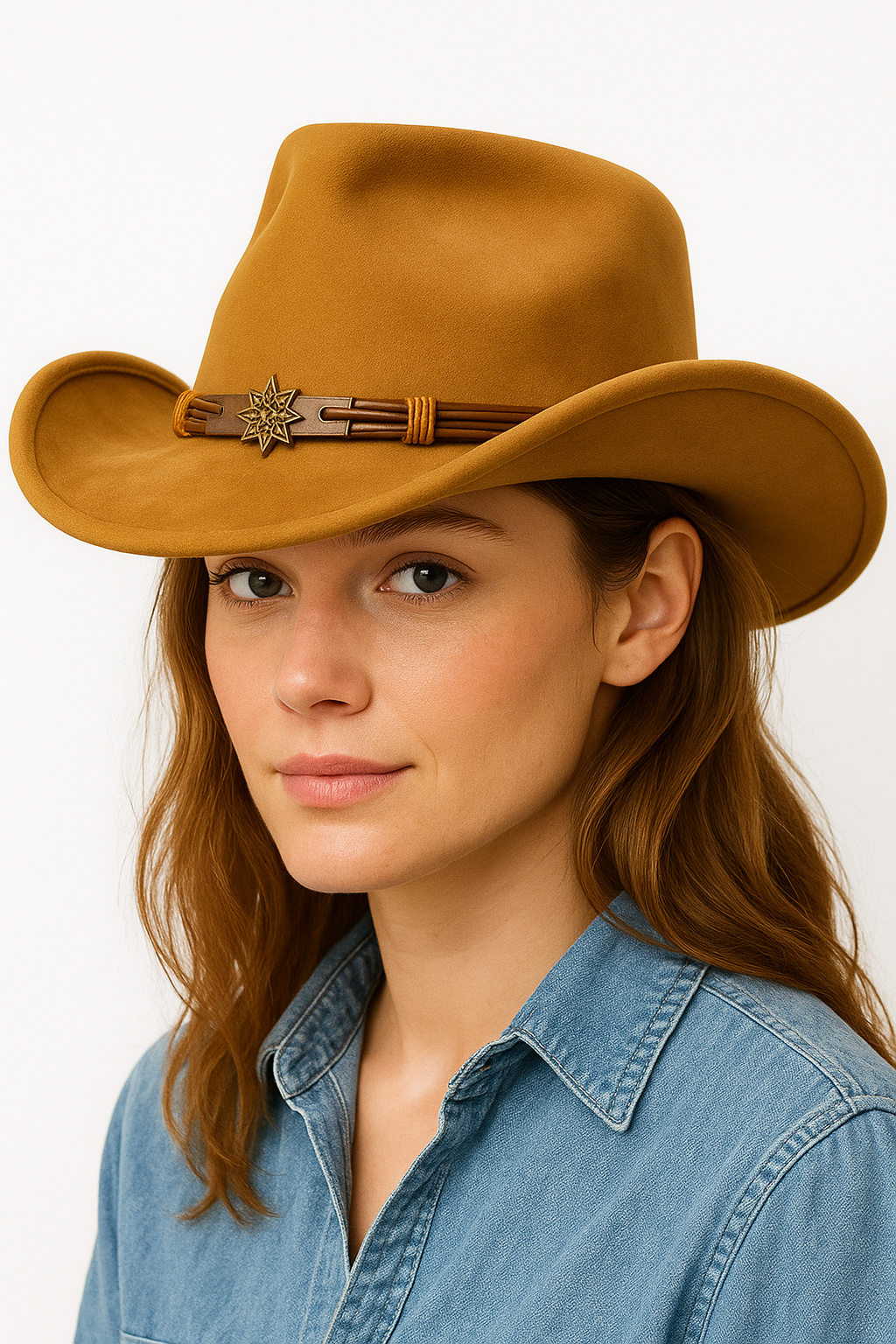 Cappello da Cowboy Classico in Camoscio Marrone con Nastro Decorativo per Uomo - - camoscio cappello cappello cowboy cowboy cowboy hat decorativo hat men's hat nastro pelle WOMEN - Concept Palermo