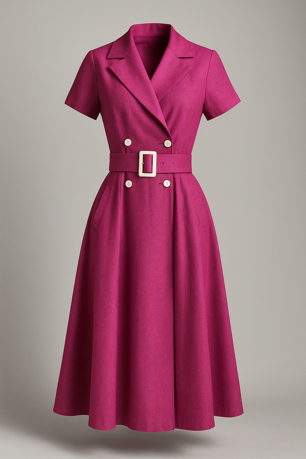 Abito Midi Elegante Donna con Cintura, Vestito Casual Estivo per Feste e Cerimonie - Fucsia - abbigliamento di alta qualità abito abito artigianale abito elegante abito midi abito unico cintura donna dresses fashion primavera estate midi moda femminile rochie midi stile raffinato vestito con cintura vestito da cerimonia - Concept Palermo