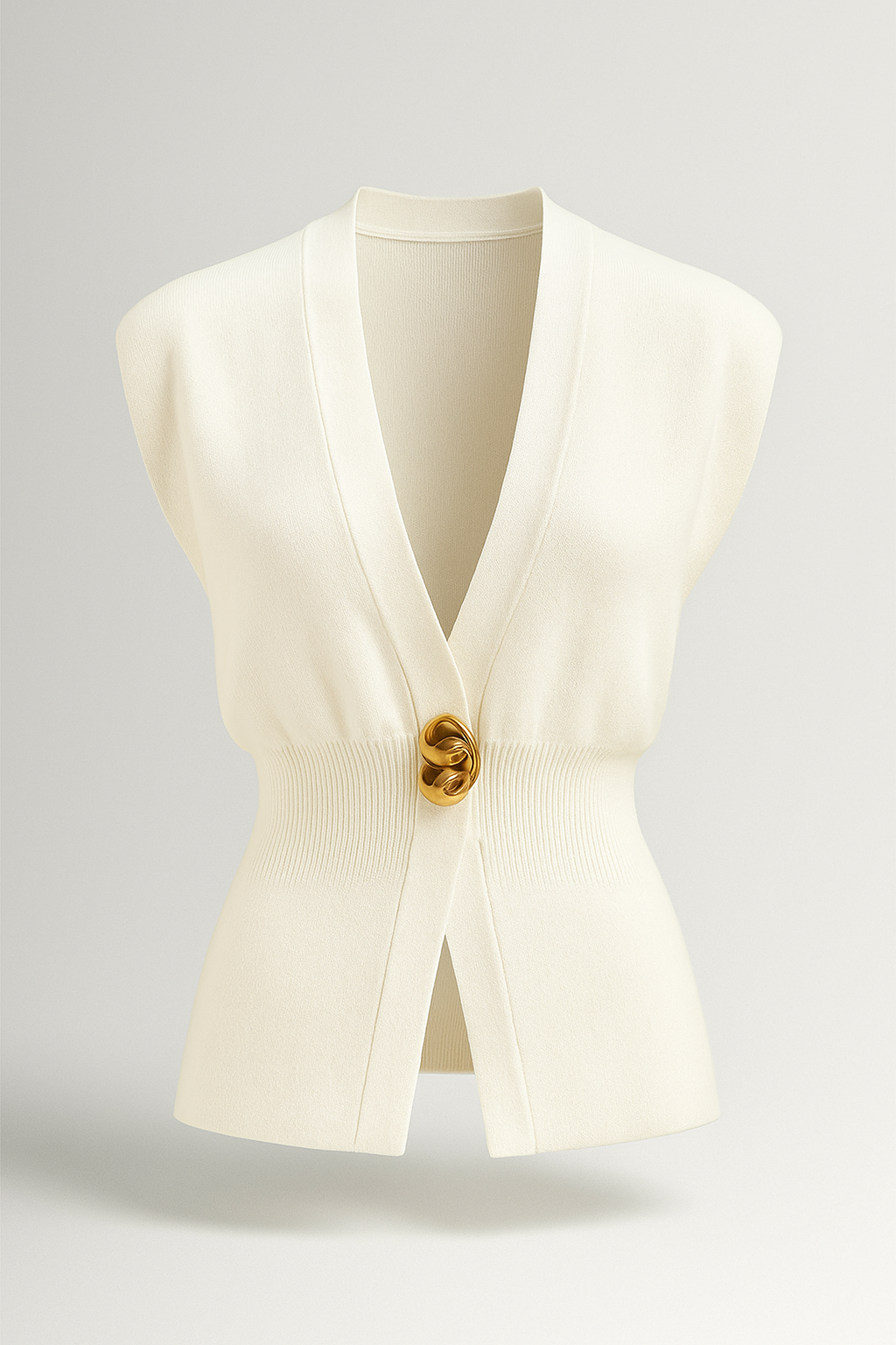 Gilet a maglia per donna con bottone dorato - Bianco - bottone donna fashion gilet gilet maglia Knitted Tops maglia women women's top clothes Womens womens fashion - Concept Palermo