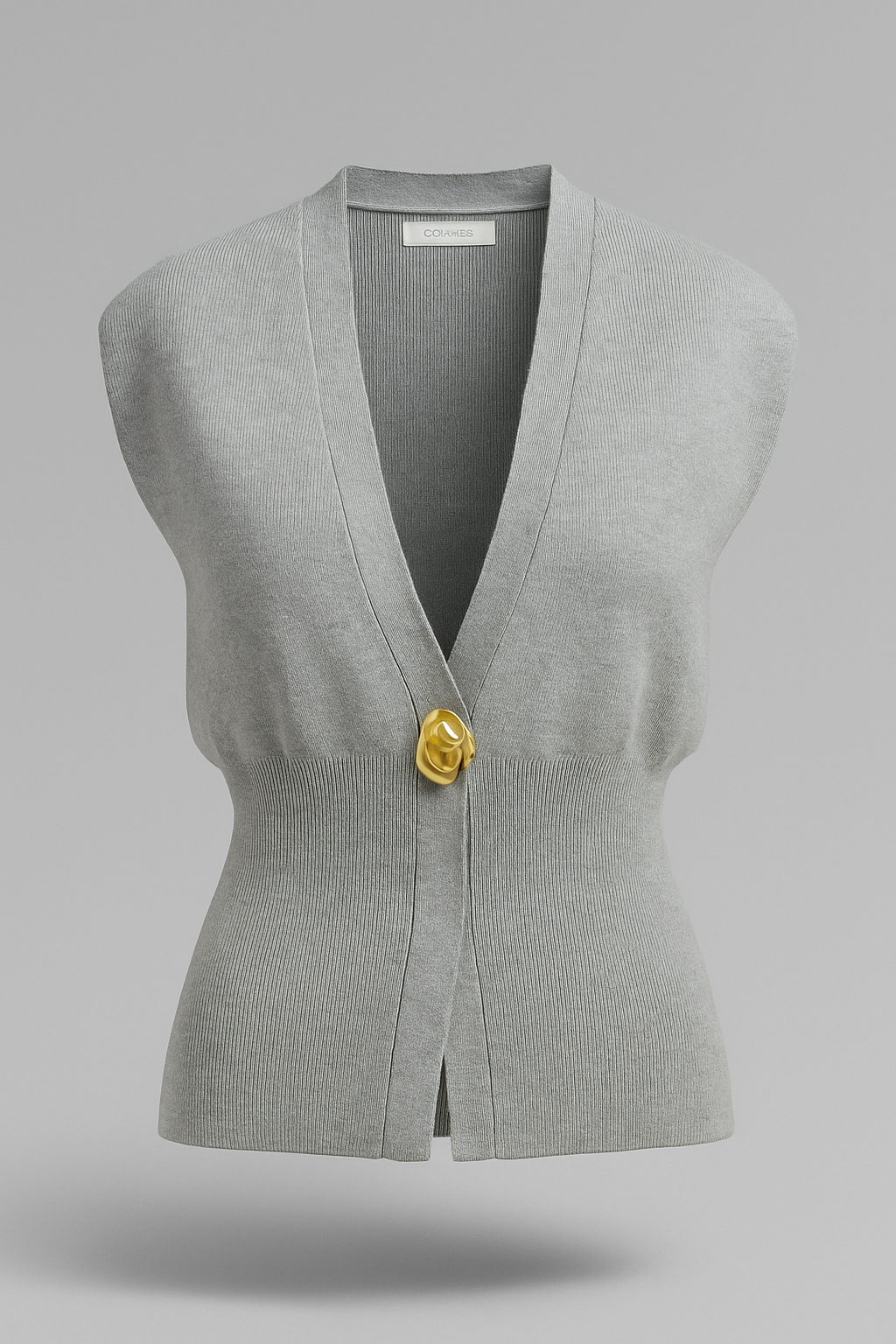 Gilet a maglia per donna con bottone dorato - Grigio chiaro - bottone donna fashion gilet gilet maglia Knitted Tops maglia women women's top clothes Womens womens fashion - Concept Palermo