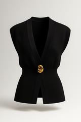 Dames Gebreid Gilet met Gouden Knop