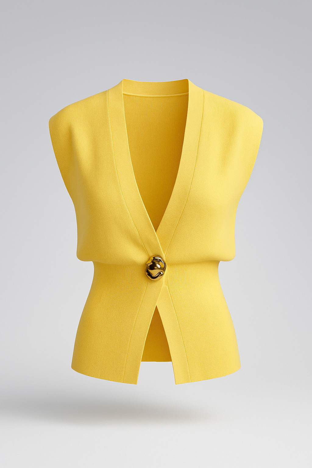 Gilet a maglia per donna con bottone dorato - Giallo - bottone donna fashion gilet gilet maglia Knitted Tops maglia women women's top clothes Womens womens fashion - Concept Palermo