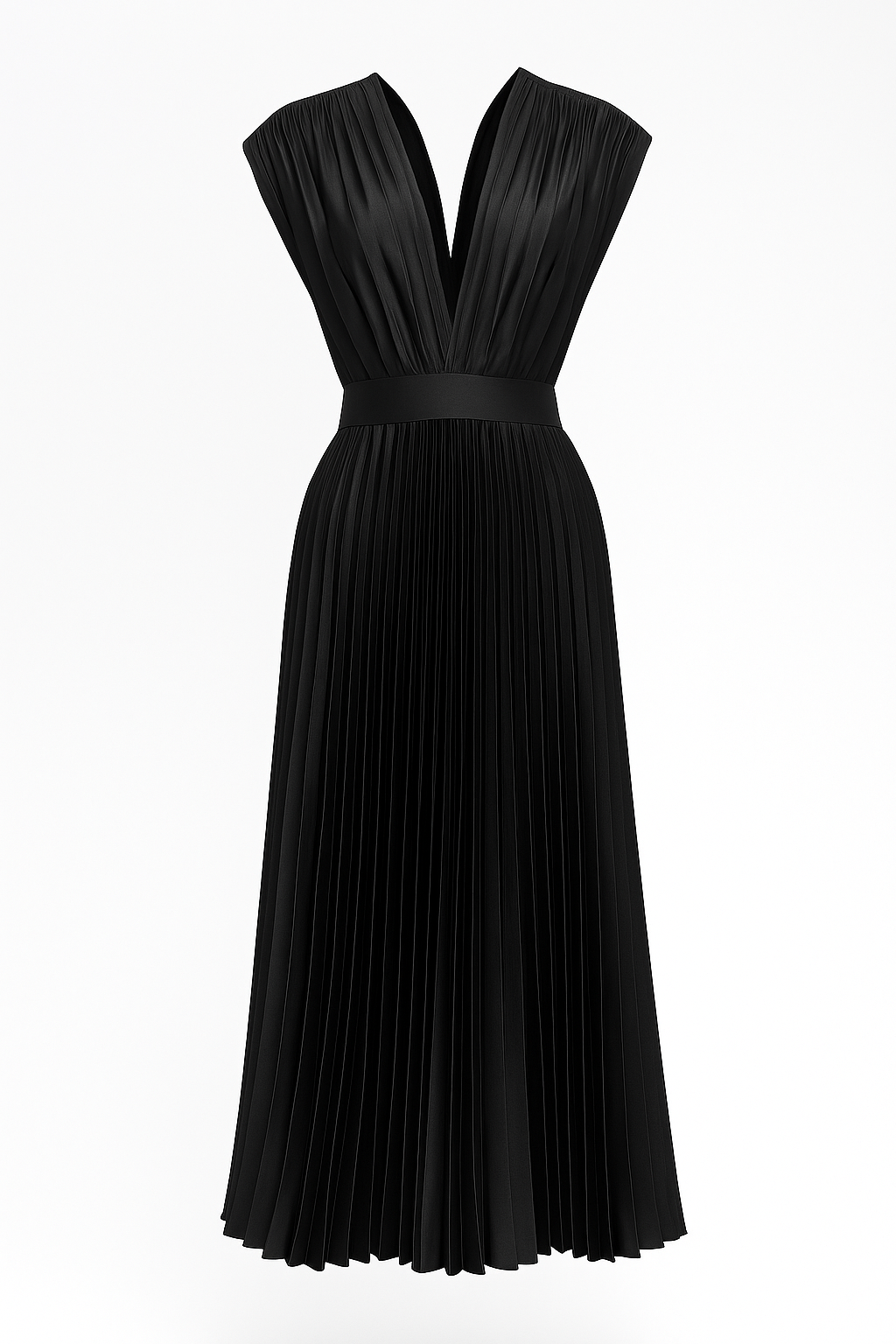 Abito Midi Donna Elegante Plissettato con Scollo a V - Perfetto per Ogni Occasione - Nero - Abendkleid abito abito midi Cocktailkleid Damen donna dresses Kleider Kurzärmeliges Kleid midi Midikleid Partykleid plissettato Plissiertes Kleid scollo V-Ausschnitt Kleid - Concept Palermo