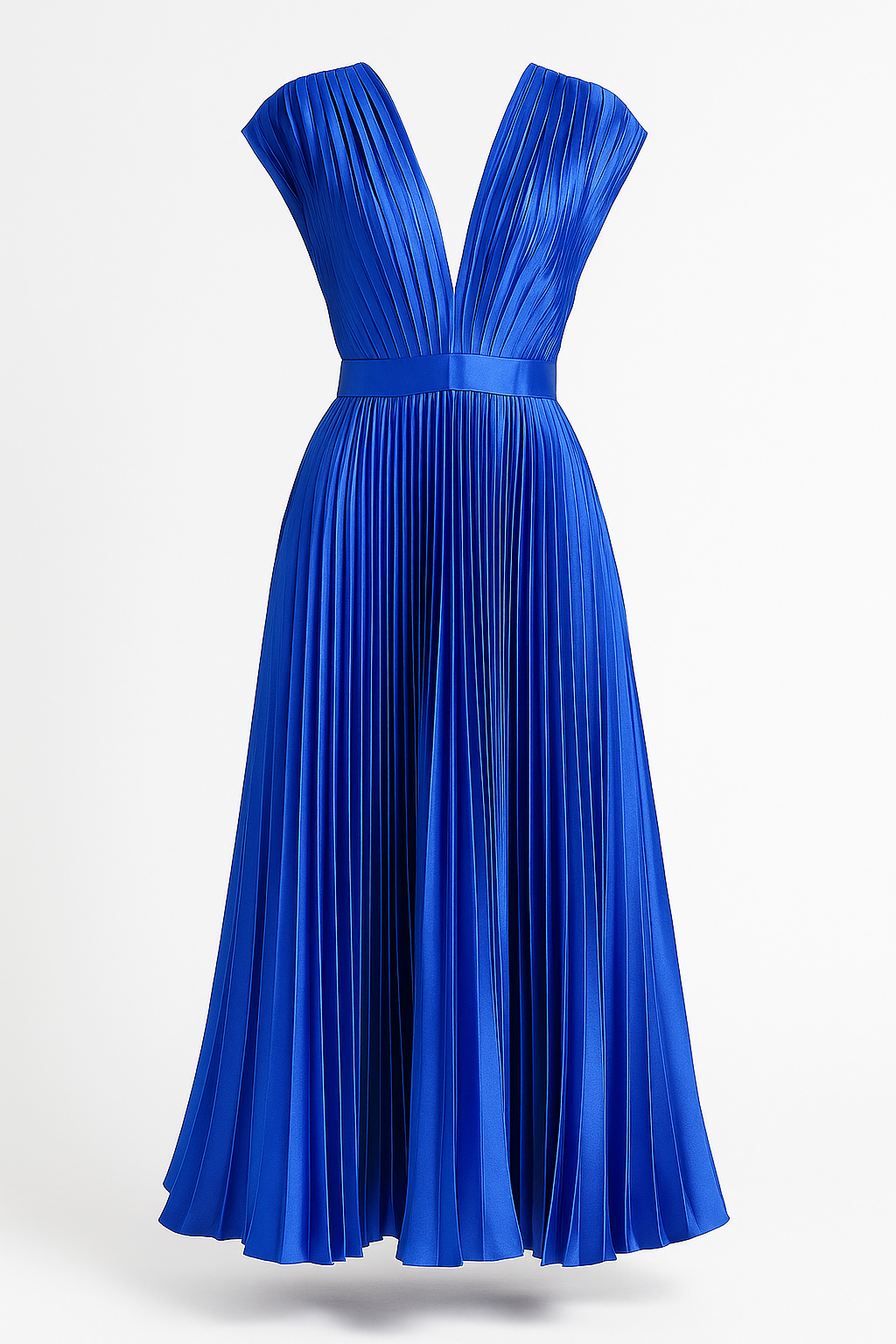 Abito Midi Donna Elegante Plissettato con Scollo a V - Perfetto per Ogni Occasione - Blu - Abendkleid abito abito midi Cocktailkleid Damen donna dresses Kleider Kurzärmeliges Kleid midi Midikleid Partykleid plissettato Plissiertes Kleid scollo V-Ausschnitt Kleid - Concept Palermo