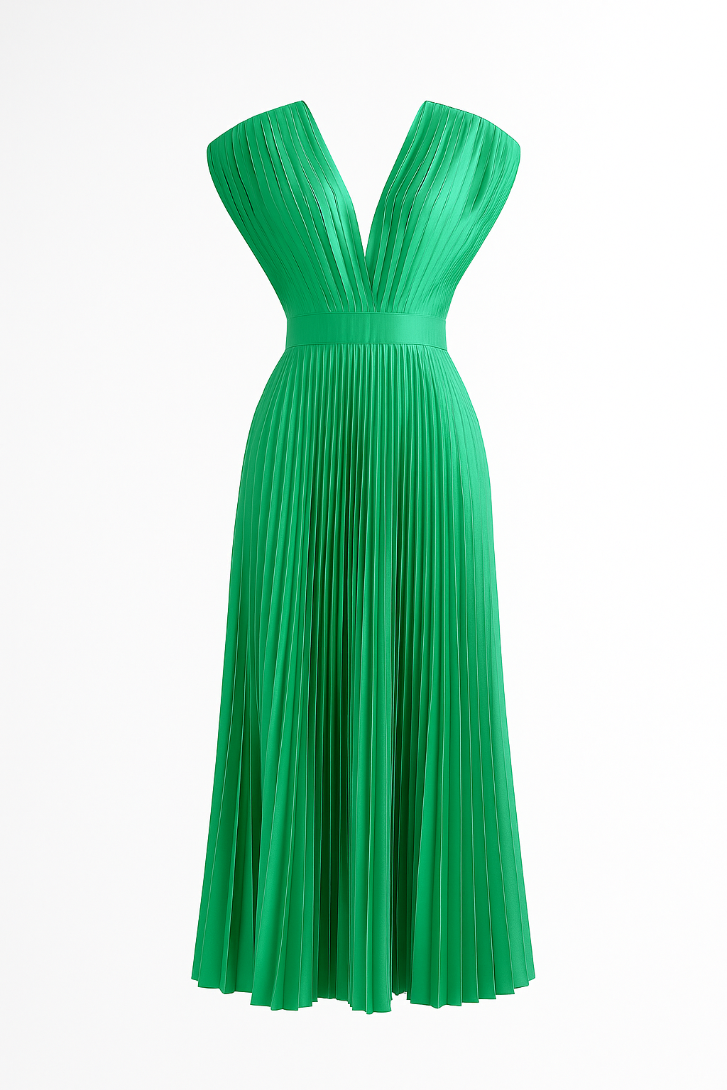 Abito Midi Donna Elegante Plissettato con Scollo a V - Perfetto per Ogni Occasione - Verde - Abendkleid abito abito midi Cocktailkleid Damen donna dresses Kleider Kurzärmeliges Kleid midi Midikleid Partykleid plissettato Plissiertes Kleid scollo V-Ausschnitt Kleid - Concept Palermo