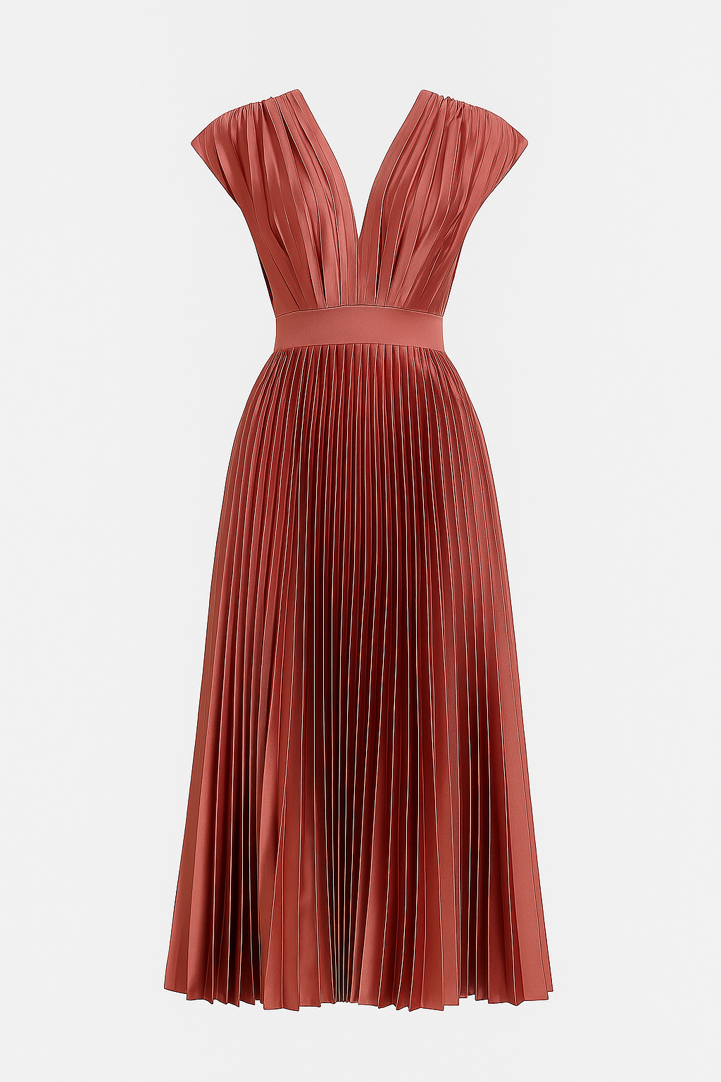 Abito Midi Donna Elegante Plissettato con Scollo a V - Perfetto per Ogni Occasione - Rosso - Abendkleid abito abito midi Cocktailkleid Damen donna dresses Kleider Kurzärmeliges Kleid midi Midikleid Partykleid plissettato Plissiertes Kleid scollo V-Ausschnitt Kleid - Concept Palermo