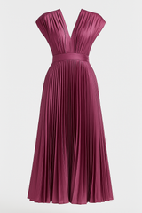 Elegante geplooide midi-jurk met V-hals Dames - Perfect voor elke gelegenheid