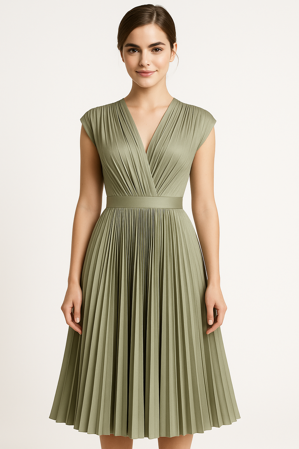 Abito Midi Donna Elegante Plissettato con Scollo a V - Perfetto per Ogni Occasione - - Abendkleid abito abito midi Cocktailkleid Damen donna dresses Kleider Kurzärmeliges Kleid midi Midikleid Partykleid plissettato Plissiertes Kleid scollo V-Ausschnitt Kleid - Concept Palermo