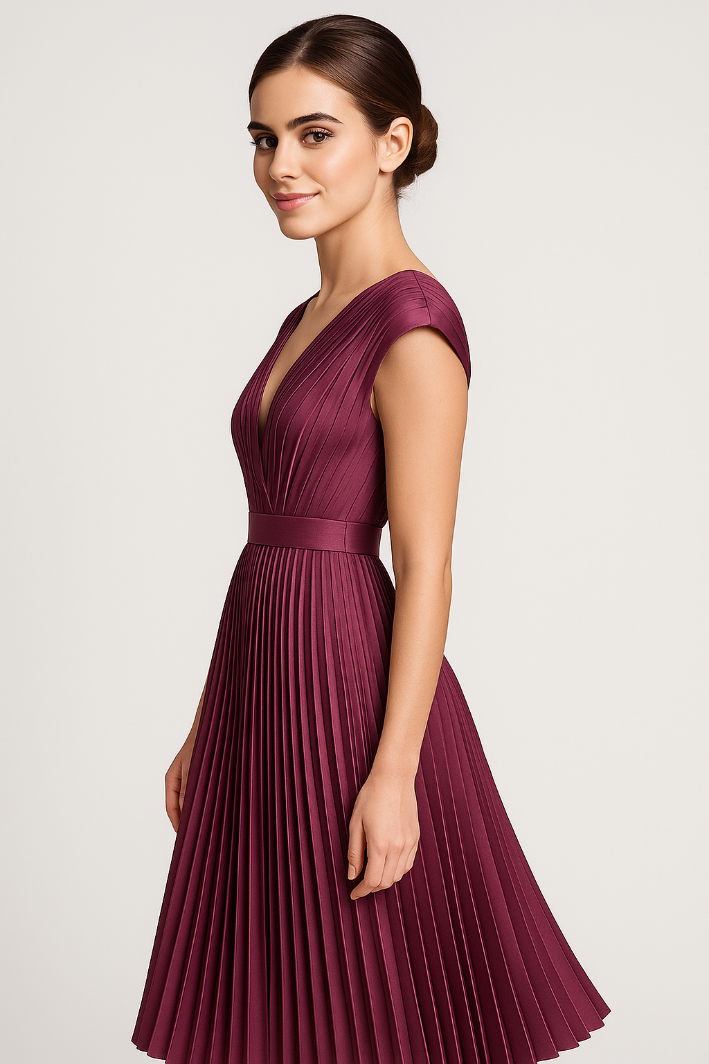 Abito Midi Donna Elegante Plissettato con Scollo a V - Perfetto per Ogni Occasione - - Abendkleid abito abito midi Cocktailkleid Damen donna dresses Kleider Kurzärmeliges Kleid midi Midikleid Partykleid plissettato Plissiertes Kleid scollo V-Ausschnitt Kleid - Concept Palermo