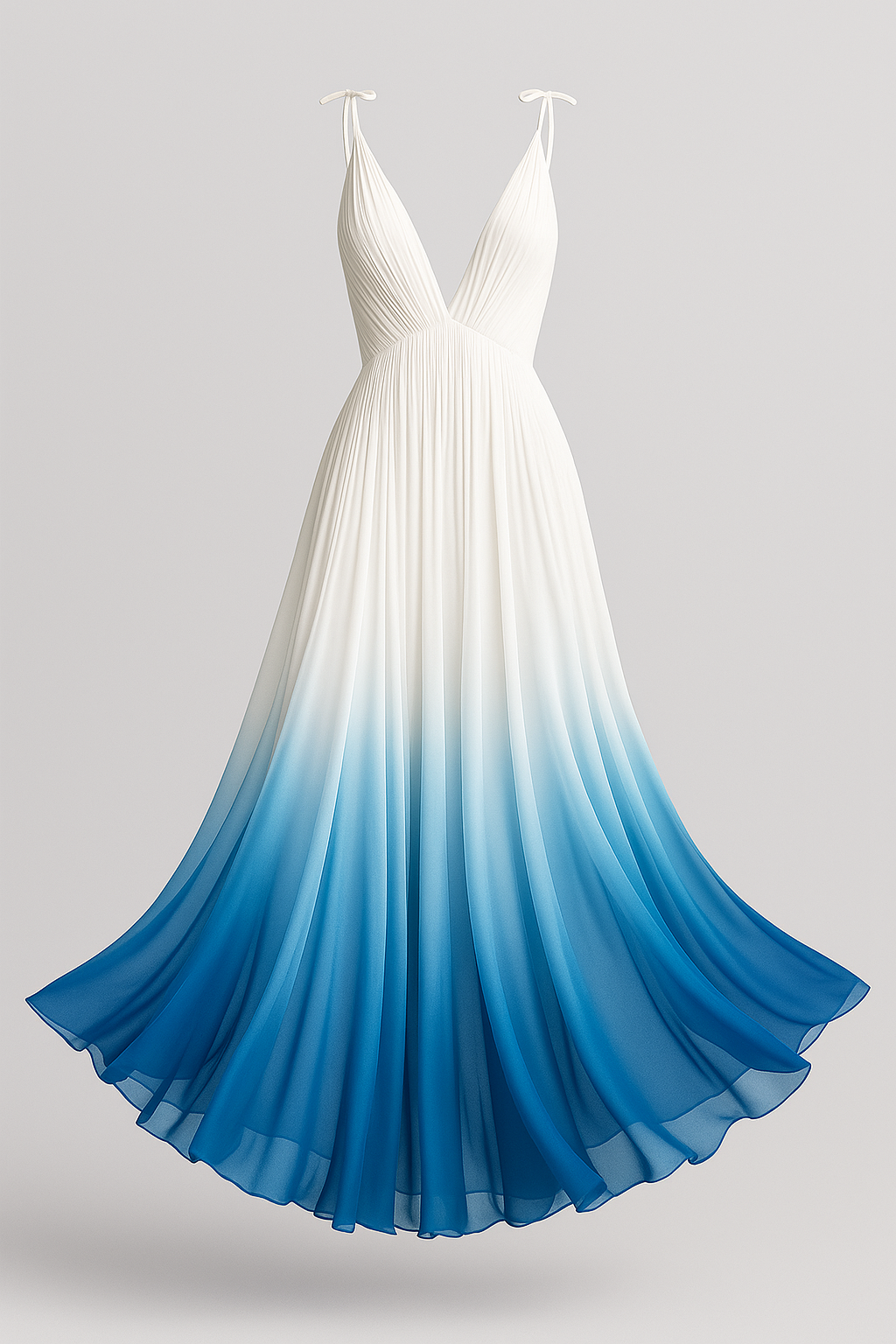 Maxikleid Ombre con scollo a V profondo Donna - Hvid & Blå - donna dresses fashion maxikleid maxikleid ombre ombre profondo scollo women Womens womens fashion - Concept Palermo
