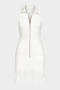 Vestitino mini bianco con frange e zip Donna