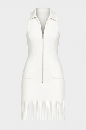 Vestitino mini bianco con frange e zip Donna - Bianco - donna dresses fashion frange Solid vestitino vestitino frange Women women fashion Womens - Concept Palermo