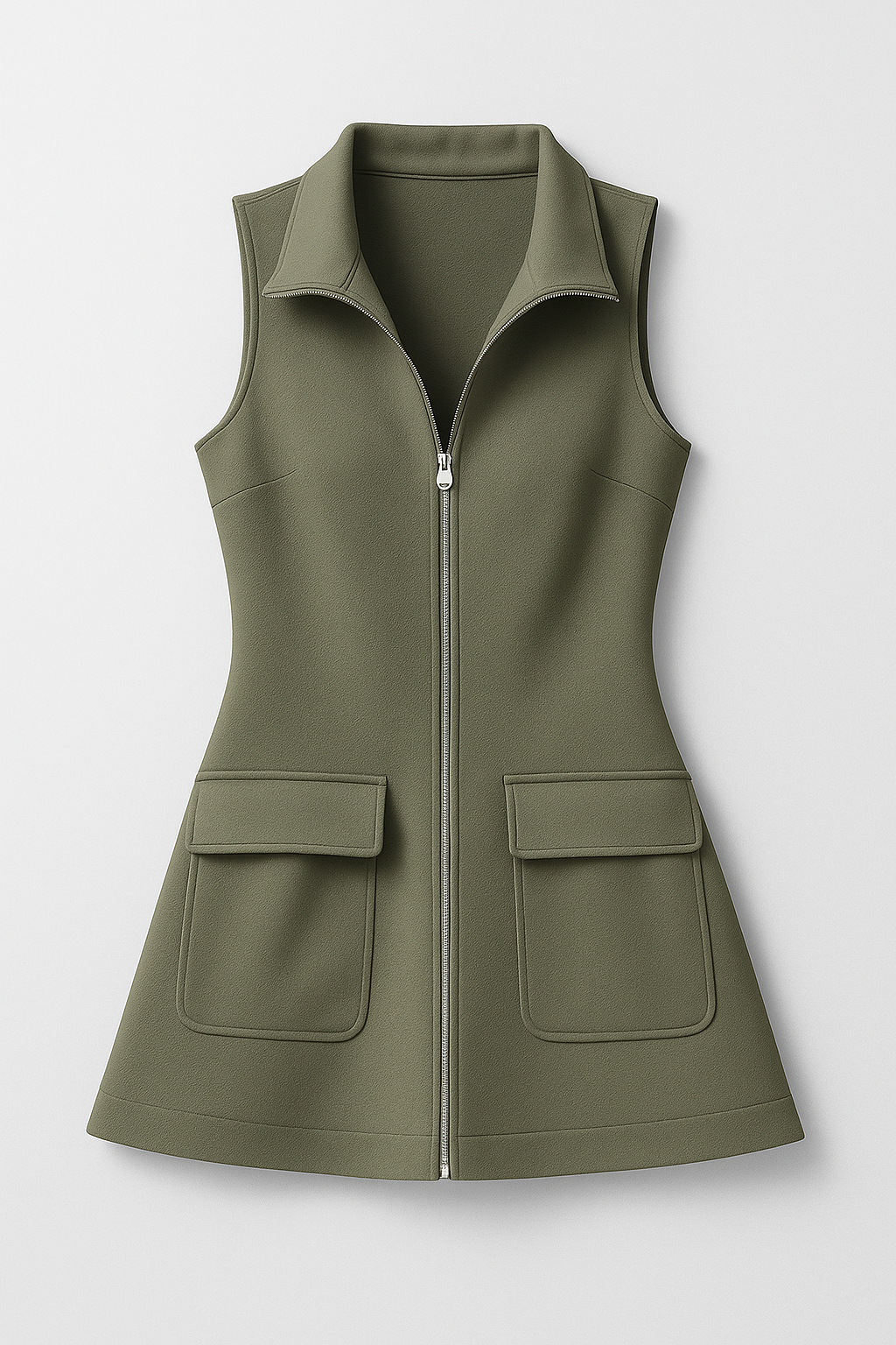 Mini Vestito Senza Maniche con Zip e Tasche funzionali Donna - Olivgrün S - donna dresses fashion Fashion & Casual funzionali maniche tasche vestito vestito maniche women women fashion womens fashion - Concept Palermo
