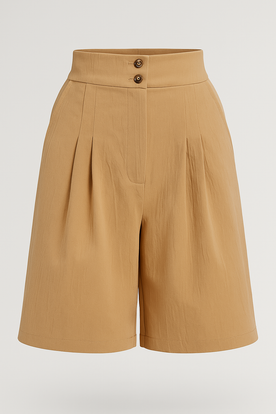 Shorts da donna con bottone e gamba larga - Khaki - arabella | shorts da donna con bottone e gamba larga - €25 bottone donna Frauen gamba hextom Hosen & Shorts larga Linen Loose hose shorts shorts donna Solid Spring Summer Summer shorts Wide leg hose Women - Concept Palermo