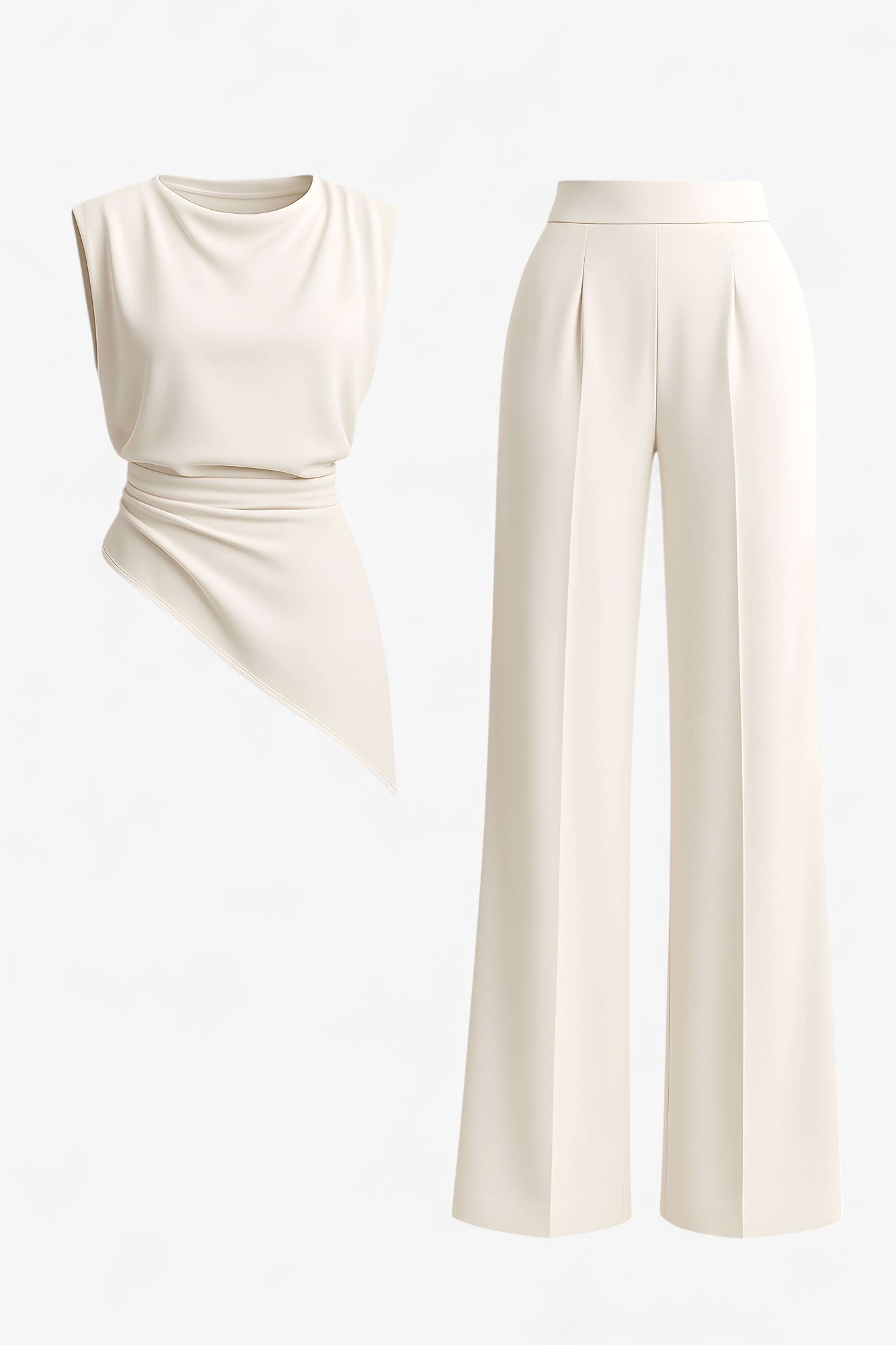 Completo Due Pezzi Elegante da Donna - Top e Pantaloni Morbidi per Ogni Occasione - Avorio - abbigliamento versatile abito sofisticato design raffinato donna due pezzi donna moda femminile outfit elegante outfit sets pantaloni a vita alta pezzi pezzi donna set da donna stile chic tessuto leggero - Concept Palermo