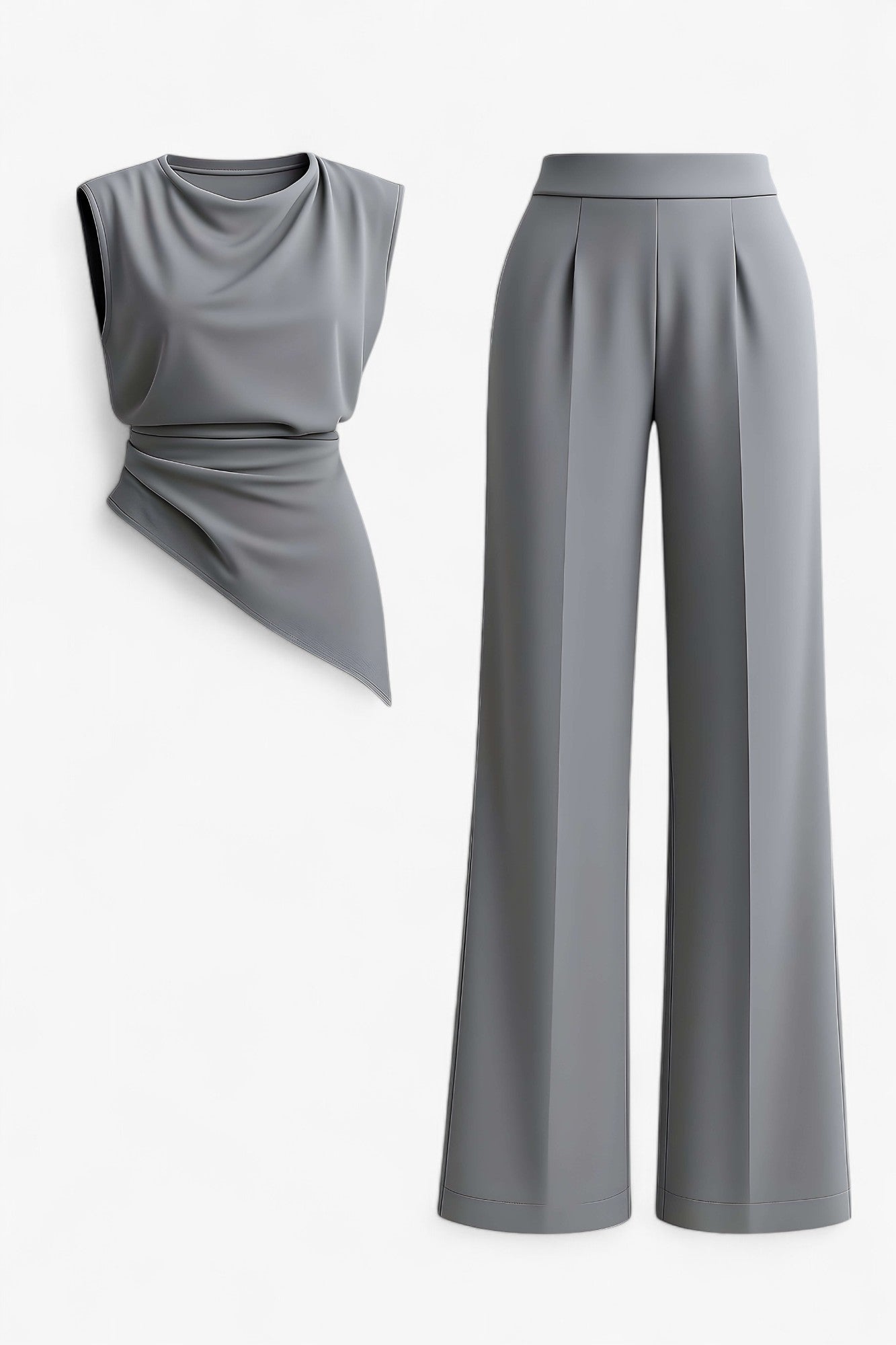 Completo Due Pezzi Elegante da Donna - Top e Pantaloni Morbidi per Ogni Occasione - Grigio chiaro - abbigliamento versatile abito sofisticato design raffinato donna due pezzi donna moda femminile outfit elegante outfit sets pantaloni a vita alta pezzi pezzi donna set da donna stile chic tessuto leggero - Concept Palermo