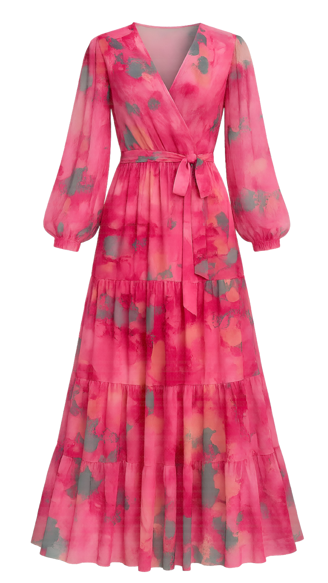 Abito Cerimonia Donna Maxi Floreale Donna - Rosa S - abbigliamento casual abito abito cerimonia abito elegante abito floreale abito lungo con maniche abito maxi femminile abito versatile cerimonia donna dresses floreale moda donna stile avvolgente vestito da matrimonio vestito estivo - Concept Palermo