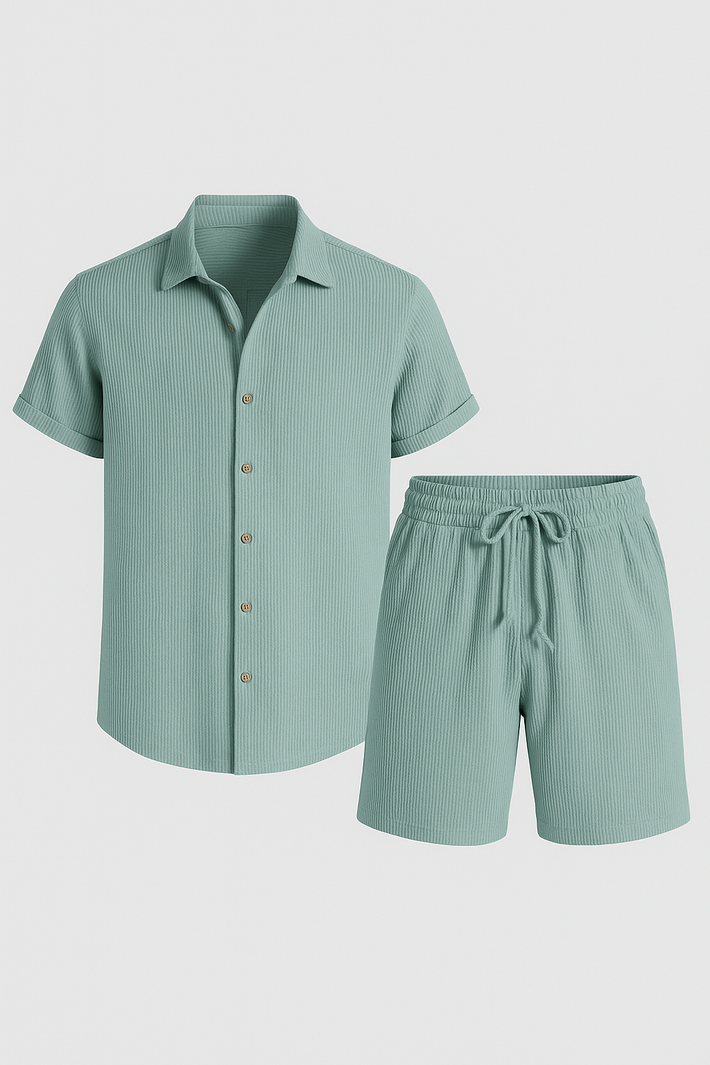 Set estivo in cotone con camicia a maniche corte e pantaloncini elastici Pelle - Verde - camicia casual summer outfit corte cotone elastici estivo estivo cotone maniche outfit sets - Concept Palermo