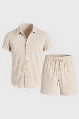 Zomerset van katoen met kort overhemd en elastische shorts Leer