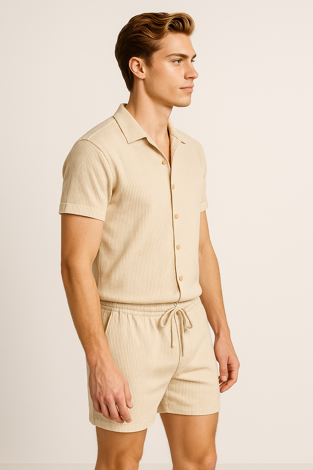 Set estivo in cotone con camicia a maniche corte e pantaloncini elastici Pelle - - camicia casual summer outfit corte cotone elastici estivo estivo cotone maniche outfit sets - Concept Palermo