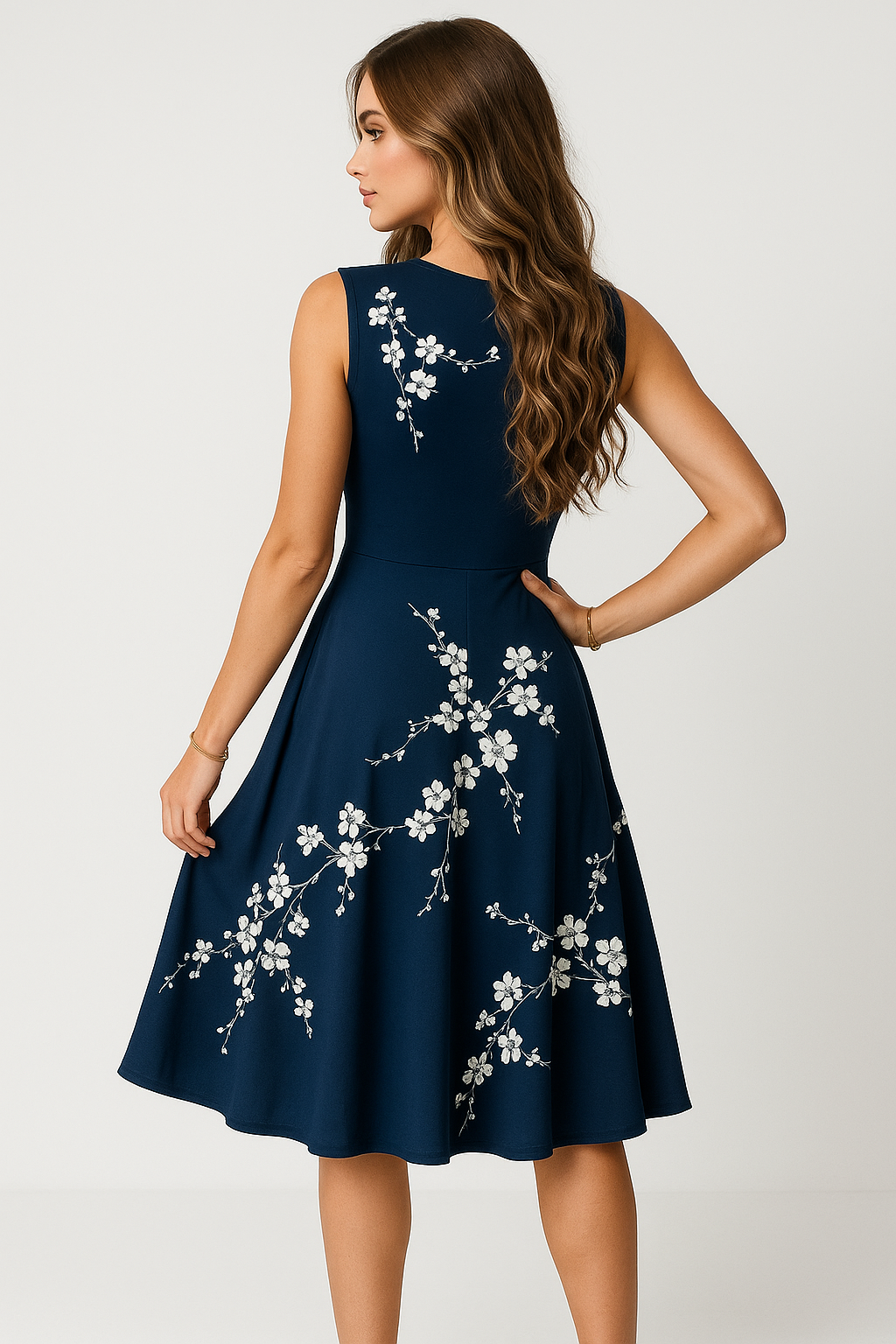 Vestito estivo midi senza maniche con scollo a V e stampa floreale - - dresses estivo floreale Frauen Kleider maniche midi scollo stampa SUMMER vestito - Concept Palermo