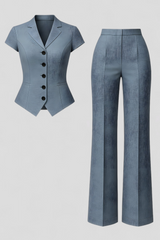 Completo Lino Donna Nero Elegante con Top e Pantaloni Vita Alta S-L
