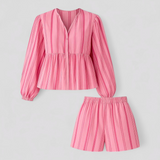 Elegante Dames Zomeroutfit met Strepen van Linnenmix voor Vakantie en Strand  