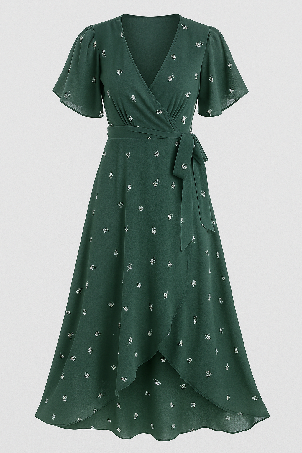 Vestito Midi Floreale Donna Elegante - Abito Estivo con Stampa Fiori - Verde - donna dresses floreale Frauen Kleider midi SUMMER vestito vestito floreale - Concept Palermo
