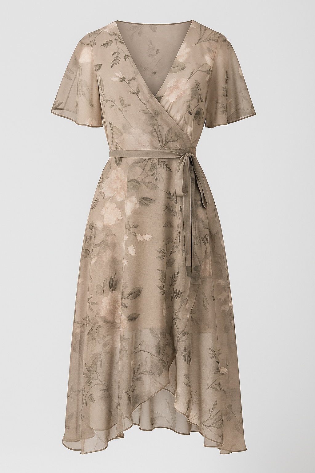 Vestito Midi Floreale Donna Elegante - Abito Estivo con Stampa Fiori - Beige - donna dresses floreale Frauen Kleider midi SUMMER vestito vestito floreale - Concept Palermo
