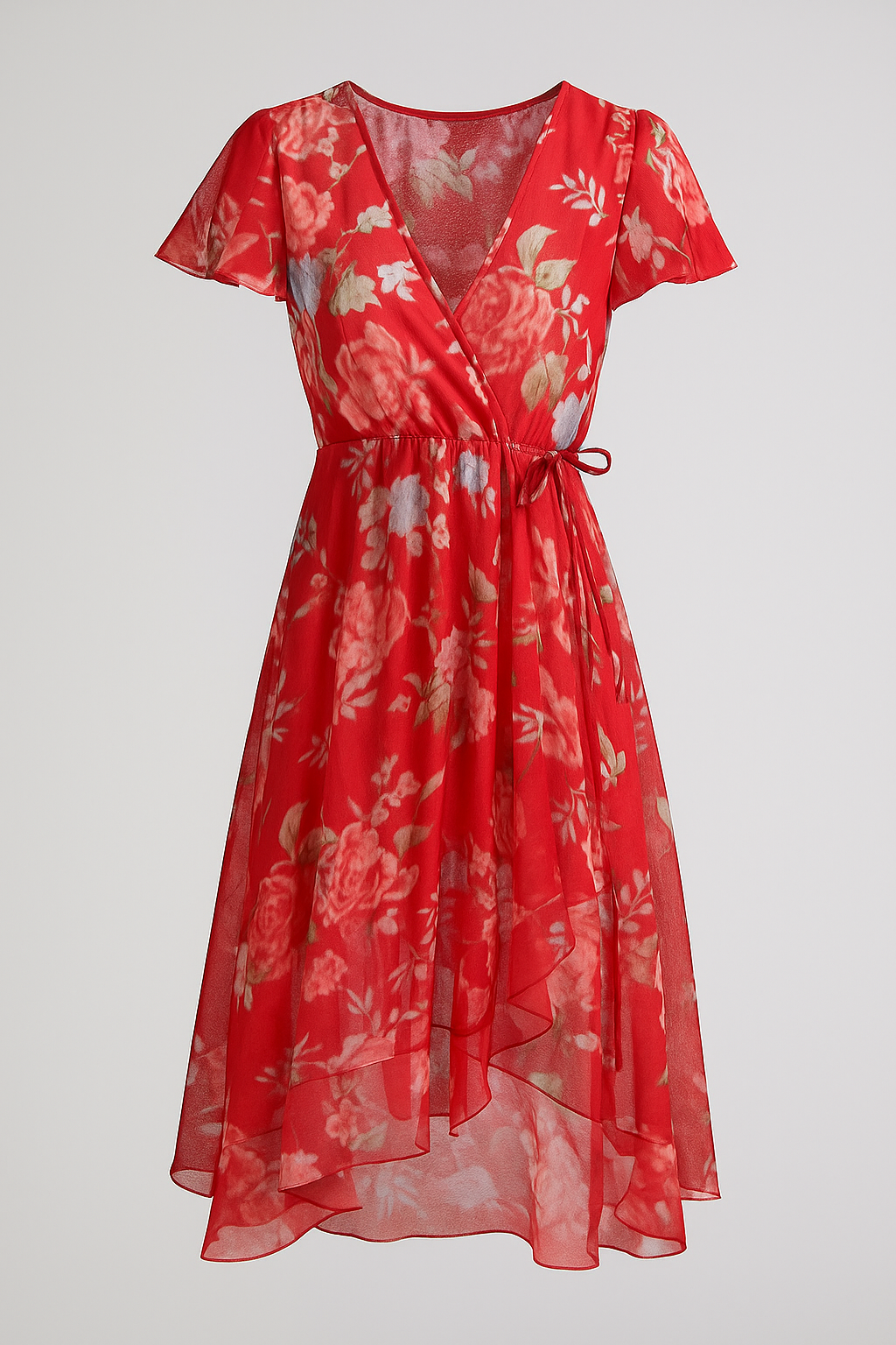 Vestito Midi Floreale Donna Elegante - Abito Estivo con Stampa Fiori - Rosa - donna dresses floreale Frauen Kleider midi SUMMER vestito vestito floreale - Concept Palermo