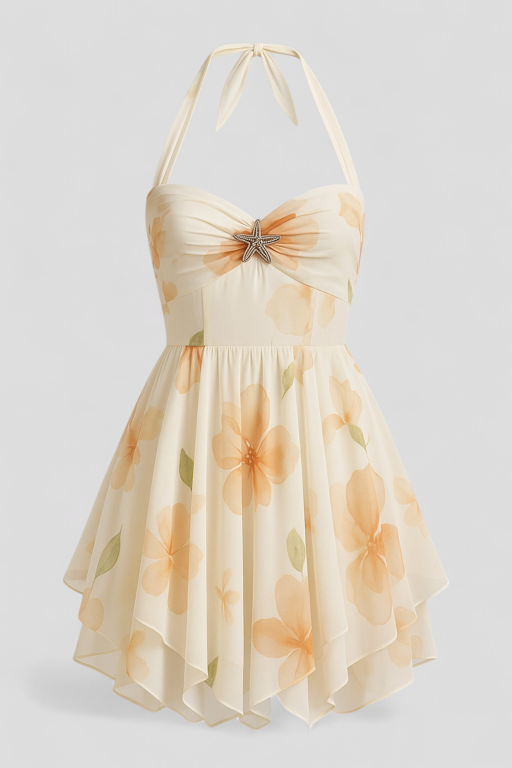 Abito Donna Mini Floreale in Chiffon - XL - abbigliamento romantico abito abito donna abito leggero abito mini floreale chiffon chiffon elegante design floreale donna dresses feste in giardino floreale gonna a balze moda estiva stile halter vestito multicolore - Concept Palermo