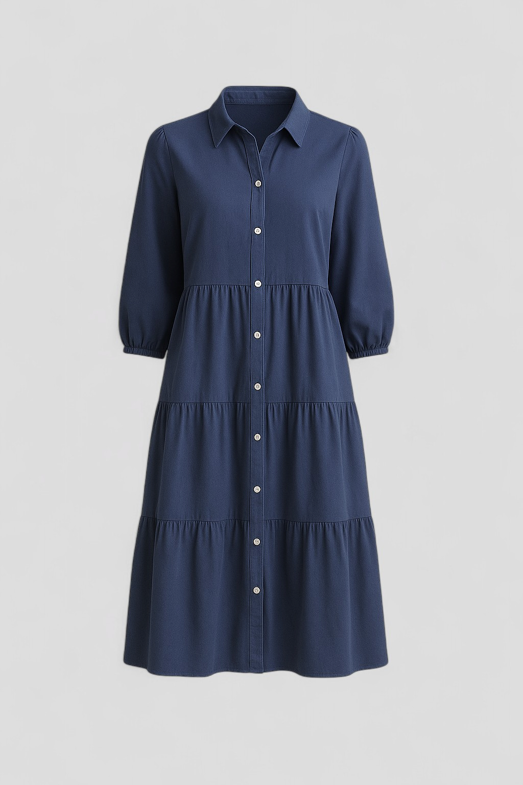 Abito Lungo Donna con Collo a Revers - Blu navy - abito abito casual semi-formale abito con collo a revers abito donna abito lungo elegante abito per eventi sociali collo comfort traspirante design minimalista donna dresses maniche a tre quarti revers silhouette ampia stile monocromatico vestito donna versatile - Concept Palermo
